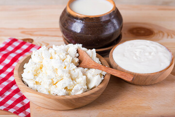 dairy rustic products on a wooden table