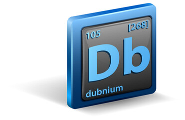Dubnium chemical element. Chemical symbol with atomic number and atomic mass.