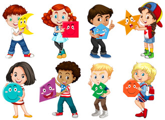 Children holding math shape