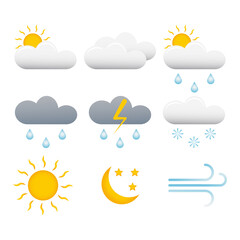Weather set icon. Symbols of forecast. Meteorological infographics signs. Web icons