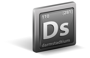 Darmstadtium chemical element. Chemical symbol with atomic number and atomic mass.
