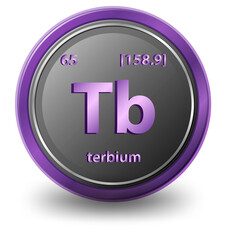 Terbium chemical element. Chemical symbol with atomic number and atomic mass.