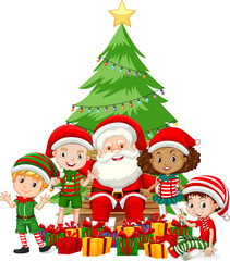Obraz na płótnie Canvas Santa Claus with children wear Christmas costume cartoon character on white background