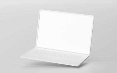 Minimalistic floating laptop blank screen mockup, 3d rendering - obrazy, fototapety, plakaty