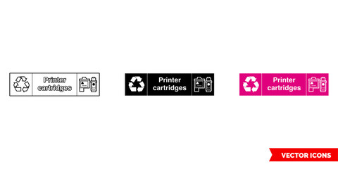 Printer cartridges landscape electrical recycling sign icon of 3 types color, black and white, outline. Isolated vector sign symbol.