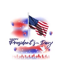 Vector illustration concept of Happy Presidents' Day. Washington's Birthday greeting with American flag on abstract background.