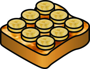 Banana slices on a thick piece of crusty toast.