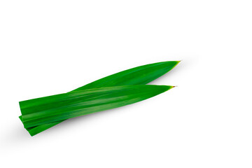 Obraz na płótnie Canvas Flat lay (top view) of Fresh green pandan leaves isolated on white background.