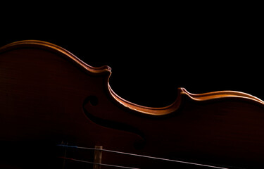 Violin music instrument closeup isolated on black