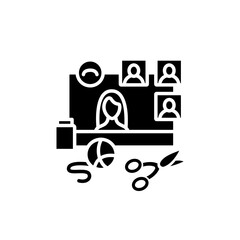 Fototapeta premium Online crafts workshop glyph icon. Meeting online concept. Internet streaming website. Social distanced hand made training course, master class. Blogger. Isolated silhouette vector illustration