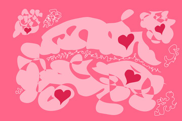 Herzen auf marmorierter Oberfläche mit rosa und rot mit weißen Ornamenten für Valentins Tag Muttertag  illustration