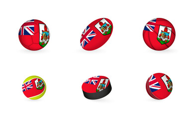 Sports equipment with flag of Bermuda. Sports icon set.