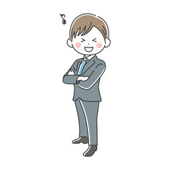 腕組みをする笑顔のビジネスマンのイラスト