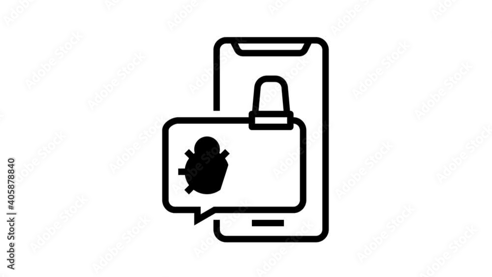 Poster phone message with virus alarm animated black icon. phone message with virus alarm sign. isolated on
