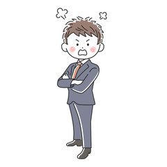 腕組みをして怒っているビジネスマンのイラスト