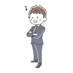 腕組みをする笑顔のビジネスマンのイラスト