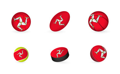 Sports equipment with flag of Isle of Man. Sports icon set.
