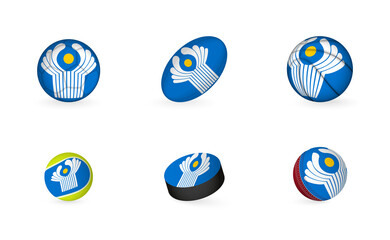 Sports equipment with flag of CIS. Sports icon set.
