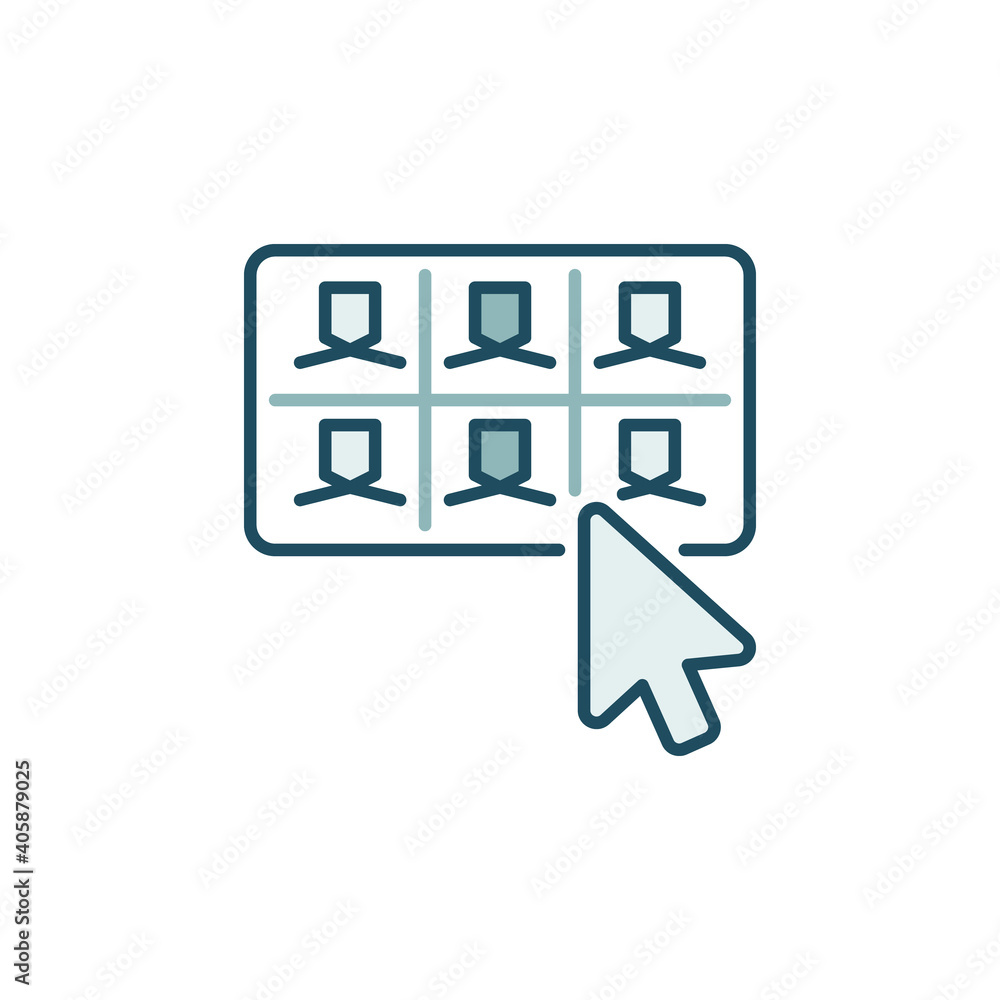 Poster mouse click on online meeting button vector concept colored icon or design element