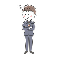 腕組みをする笑顔のビジネスマンのイラスト