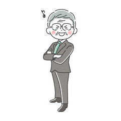 腕組みをする笑顔の年配ビジネスマンのイラスト