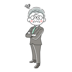 腕組みをして困っている年配ビジネスマンのイラスト