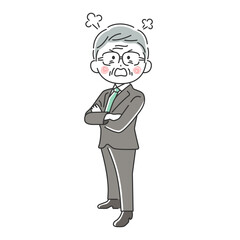 腕組みをして怒っている年配ビジネスマンのイラスト