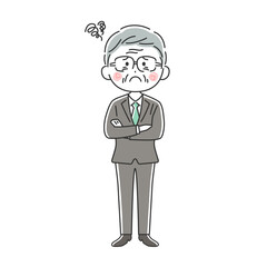 腕組みをして困っている年配ビジネスマンのイラスト