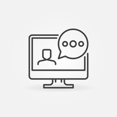 Desktop Computer with Speech Bubble line icon. Online Meeting linear vector concept symbol