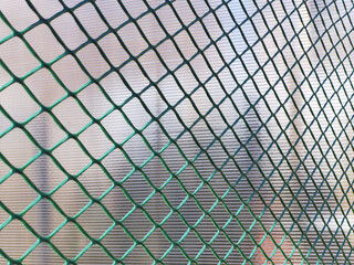 Fence from the grid with green polymer coating. cage green background