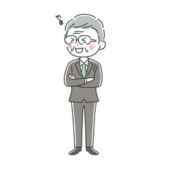 腕組みをする笑顔の年配ビジネスマンのイラスト