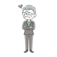 腕組みをして困っている年配ビジネスマンのイラスト