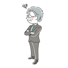 腕組みをする困っている年配ビジネスマンのイラスト