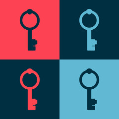 Pop art Old key icon isolated on color background. Vector.