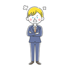 腕組みをして怒っている白人ビジネスマンのイラスト