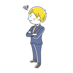 腕組みをする困っている白人ビジネスマンのイラスト