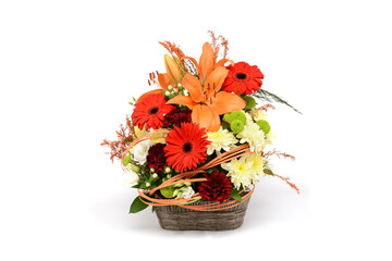 Bouquet of flowers in the box isolated on white background