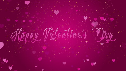 Naklejka na ściany i meble 4K Valentine's day greeting card Abstract red hearts background with golden rain