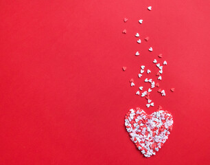 Fototapeta premium Valentine Hearts Background. Valentines Red Abstract Wallpaper. Backdrop Collage