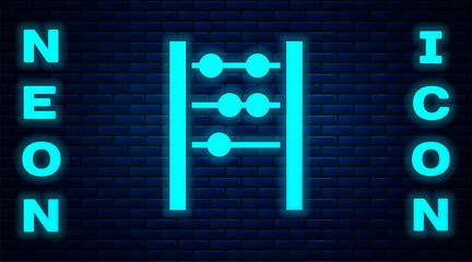 Glowing neon Abacus icon isolated on brick wall background. Traditional counting frame. Education sign. Mathematics school. Vector.