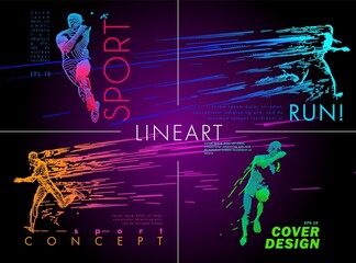 Art concept of a running man. Vector drawn by color lines. Minimal cover design. Creative line-art set.