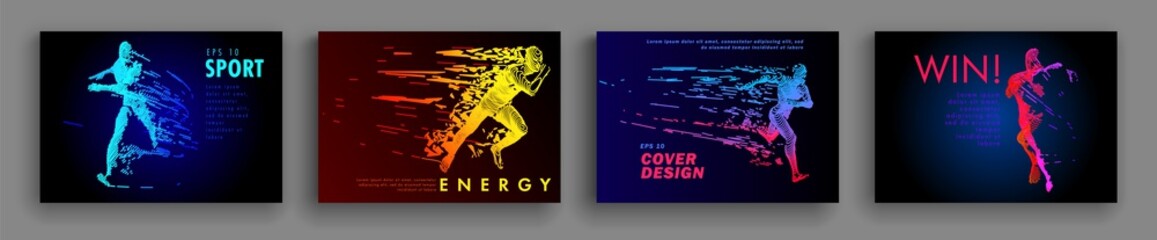 Art concept of a running man. Vector drawn by color lines. Minimal cover design. Creative line-art set.