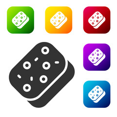 Black Sponge with bubbles icon isolated on white background. Wisp of bast for washing dishes. Cleaning service logo. Set icons in color square buttons. Vector.