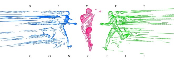 Art concept of a running man. Minimal cover design. Creative line-art set.