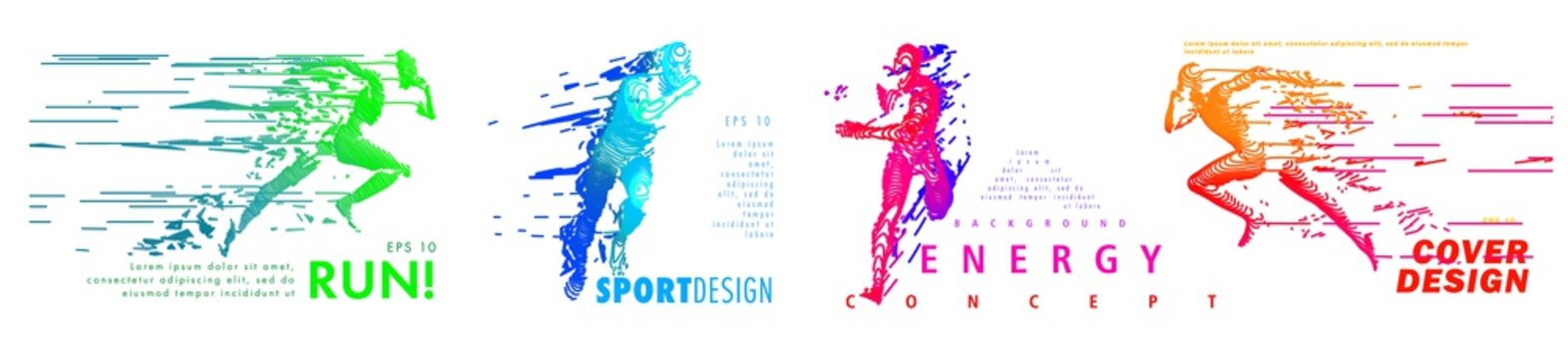 Art concept of a running man. Minimal cover design. Creative line-art set.