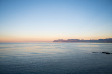 Fototapeta na wymiar View of the Zingaro Reserve coast from Castellammare del Golfo in the province of Trapani in Sicily