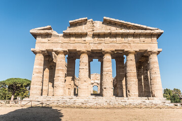 View of the Temple of Hera II in Paestum, Italy.