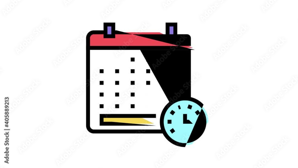 Poster calendar date and time animated color icon. calendar date and time sign. isolated on white backgroun