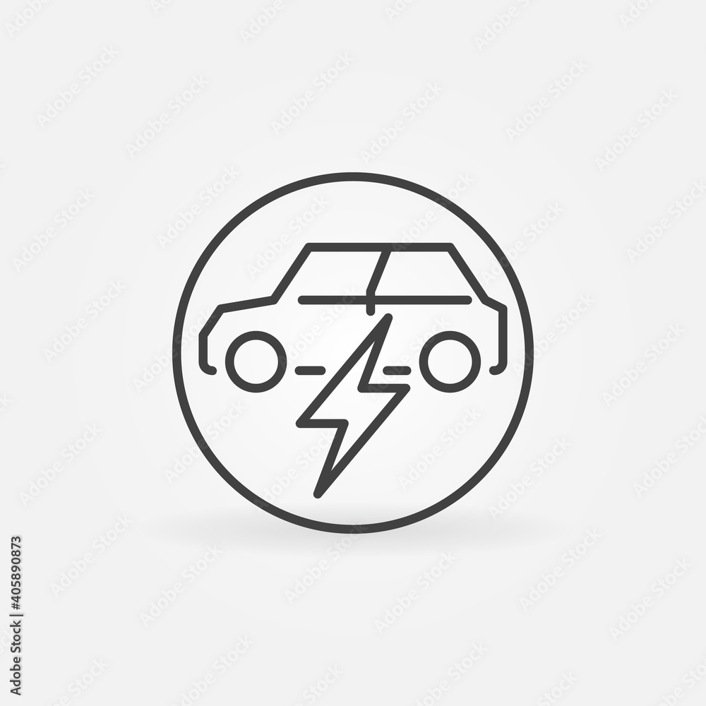 Poster electric car with lightning vector thin line concept round icon or design element