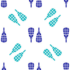 Blue Snowshoes icon isolated seamless pattern on white background. Winter sports and outdoor activities equipment. Vector.